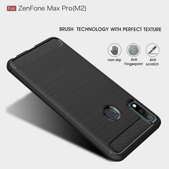 Brushed Texture Carbon Fiber Shockproof TPU Case for ASUS Zenfone Max Pro(M2) (Navy Blue)