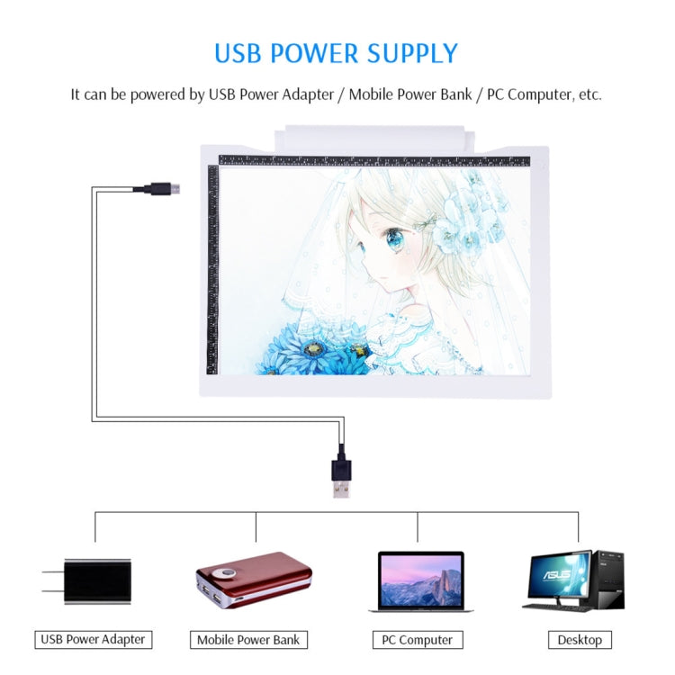 A4-19 6.5W Three Level of Brightness Dimmable A4 LED Drawing Sketchpad Light Pad with USB Cable (White)