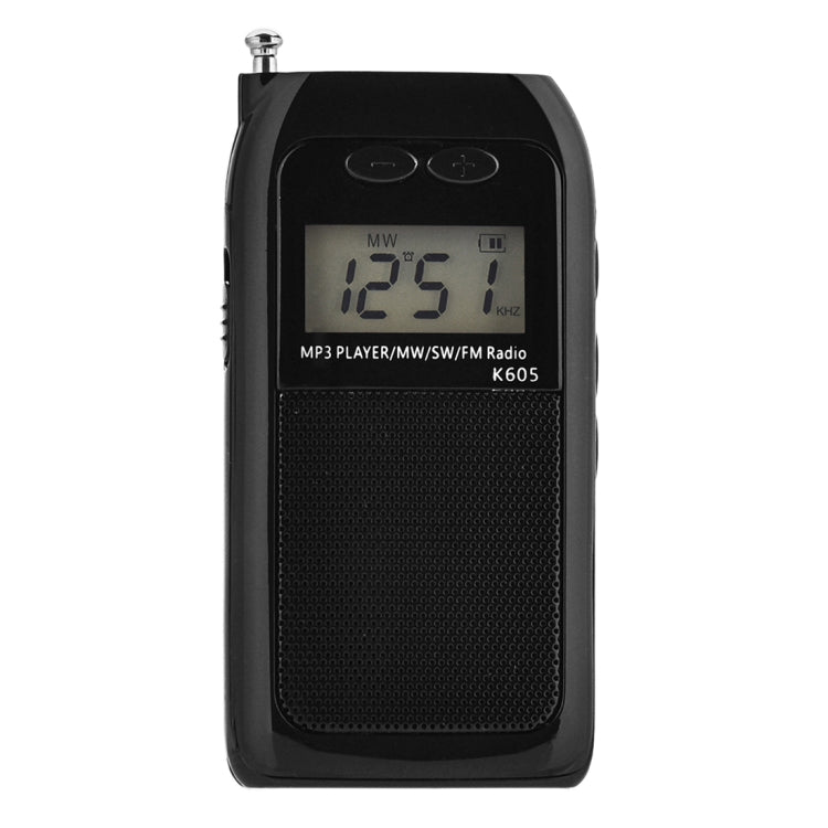 K-605 Portable FM / AM / SW Full Band Stereo Radio, Support TF Card (Black)