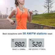HRD-103 FM + AM Two Band Portable Radio with Lanyard & Headset(Black)