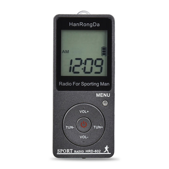 HRD-602 Digital Display FM AM Mini Sports Radio with Step Counting Function (Black)