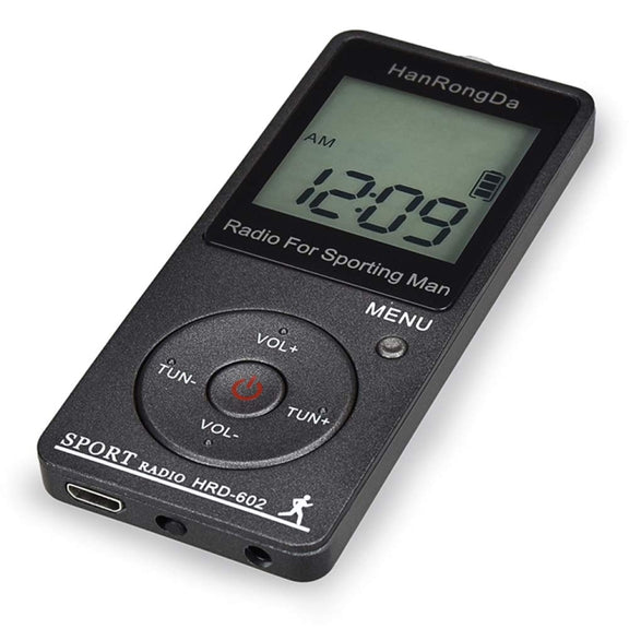 HRD-602 Digital Display FM AM Mini Sports Radio with Step Counting Function (Black)