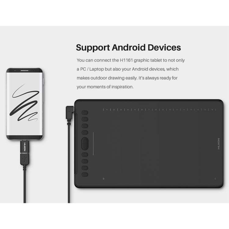 HUION H1161 5080 LPI Touch Strip Art Drawing Tablet for Fun, with Battery-free Pen & Pen Holder