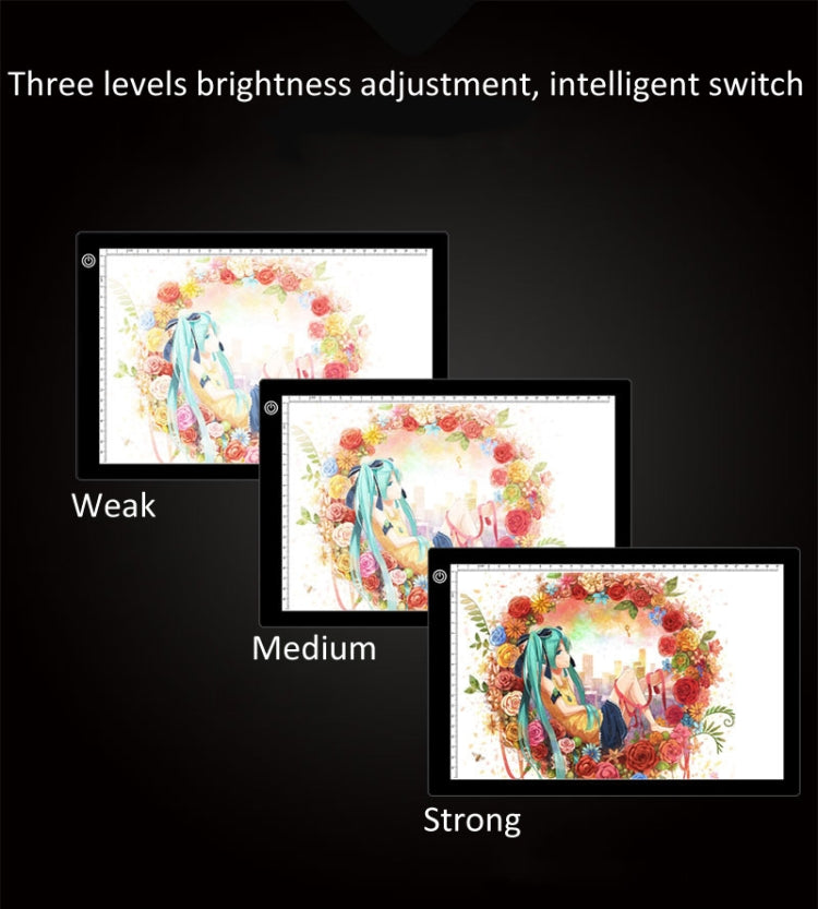 A4 Size 5W 5V LED LED Stepless Dimmable Acrylic Copy Boards for Anime Sketch Drawing Sketchpad, with USB Cable & Plug, Size：220x330x5mm