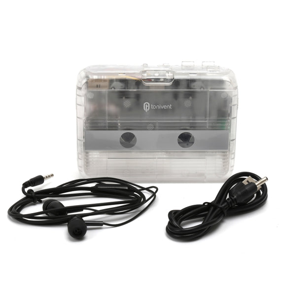 Tonivent TON007T Portable Bluetooth Tape Cassette Player, Support FM / Bluetooth Input and Output(Transparent)