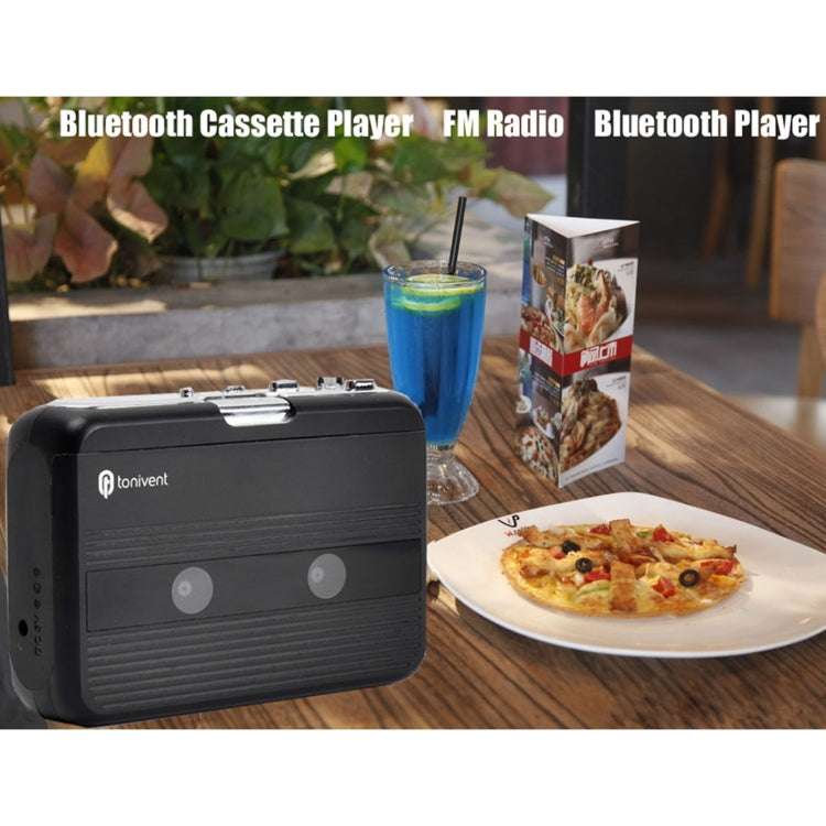 Tonivent TON007B Portable Bluetooth Tape Cassette Player, Support FM / Bluetooth Input and Output(Black)
