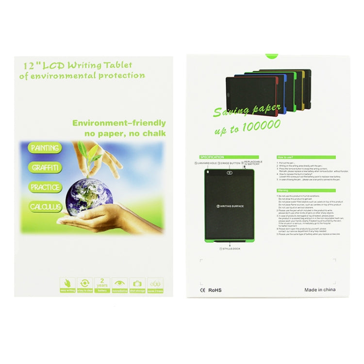 Portable 12 inch LCD Writing Tablet Drawing Graffiti Electronic Handwriting Pad Message Graphics Board Draft Paper with Writing Pen(Green)