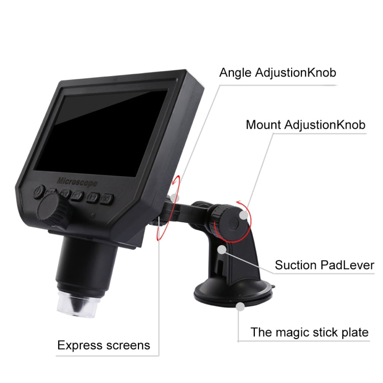 G600 600X 3.6MP 4.3 inch HD LCD Display USB Charging Portable Digital Microscope with LED Light, Support Micro SD Card(64GB Max), US Plug, AC 100-240V