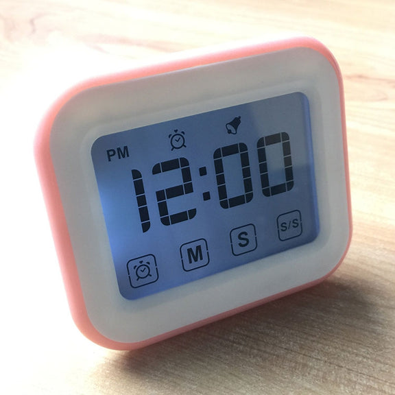 Kitchen Timer Digital Alarm Clock Large LCD Touch Screen Come with Night Light for Cooking Baking(Pink)