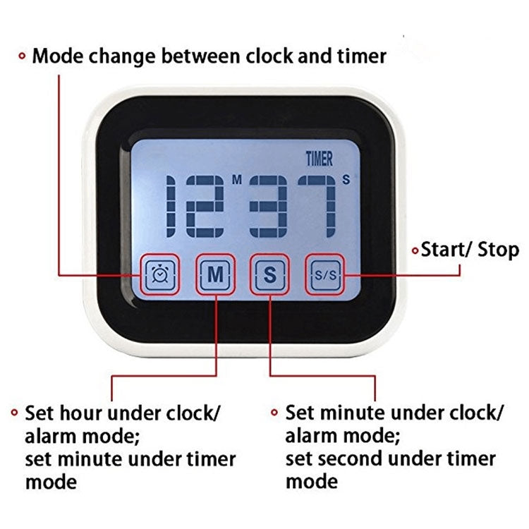 Kitchen Timer Digital Alarm Clock Large LCD Touch Screen Come with Night Light for Cooking Baking(Pink)