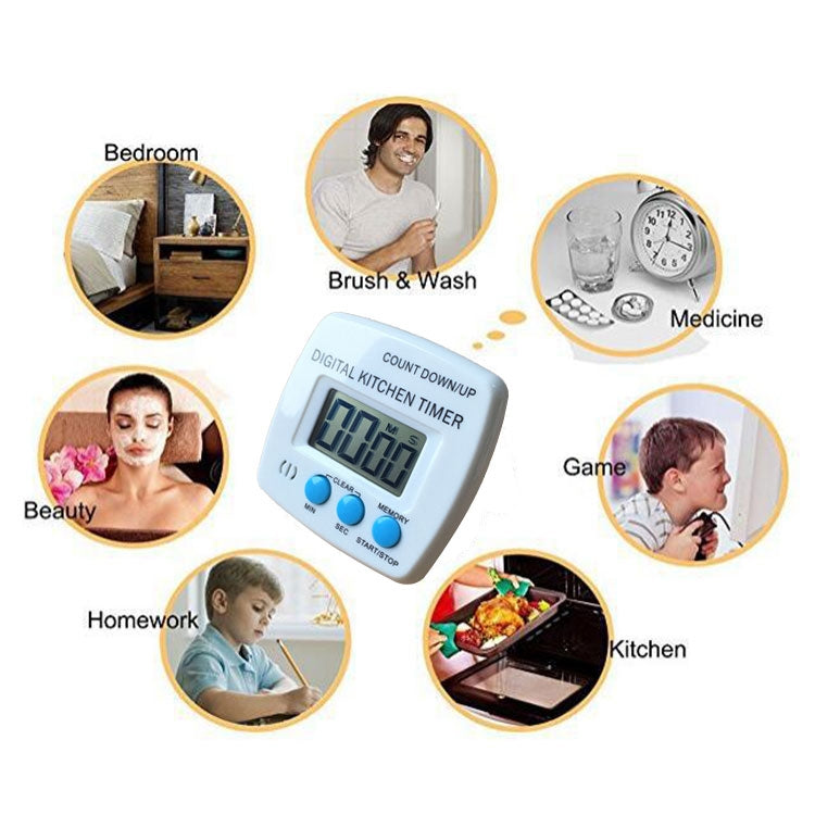 Kitchen Timer Digital Electronic Loud Alarm Magnetic Backing With Holder for Cooking Baking Sports Games Office(White)