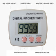 Kitchen Timer Digital Electronic Loud Alarm Magnetic Backing With Holder for Cooking Baking Sports Games Office(White)