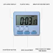 Kitchen Timer 24 Hours Digital Alarm Clock LCD Screen Magnetic Backing for Cooking Baking(Blue)