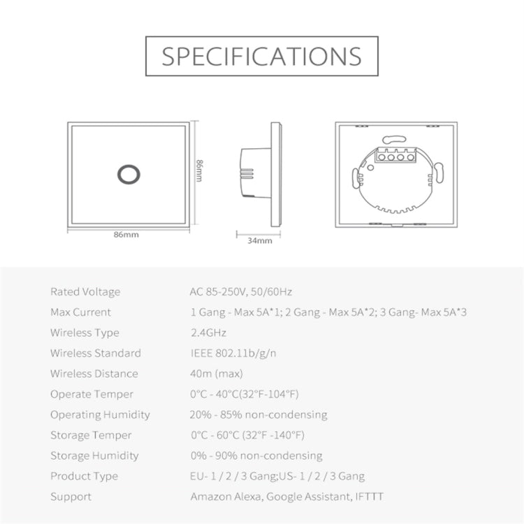 NEO NAS-SC01W Wireless WiFi EU Smart Light Control Switch 1Gang