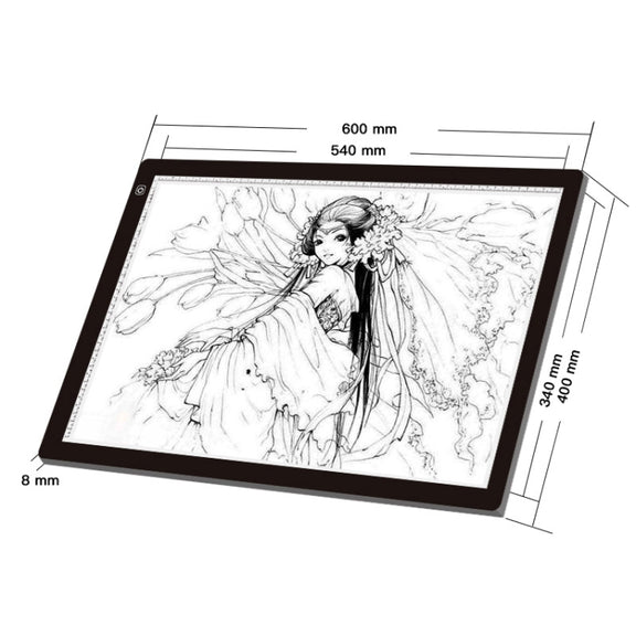23W 12V LED Three Level of Brightness Dimmable A2 Acrylic Copy Boards Anime Sketch Drawing Sketchpad, US Plug