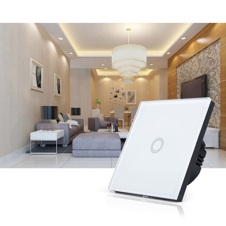 86mm 1 Gang Tempered Glass Panel Wall Switch Smart Home Light Touch Switch with RF433 Remote Controller, AC 110V-240V(Black)