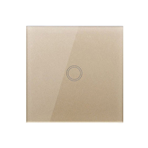 86mm 1 Gang Tempered Glass Panel Wall Switch Smart Home Light Touch Switch with RF433 Remote Controller, AC 110V-240V(Gold)