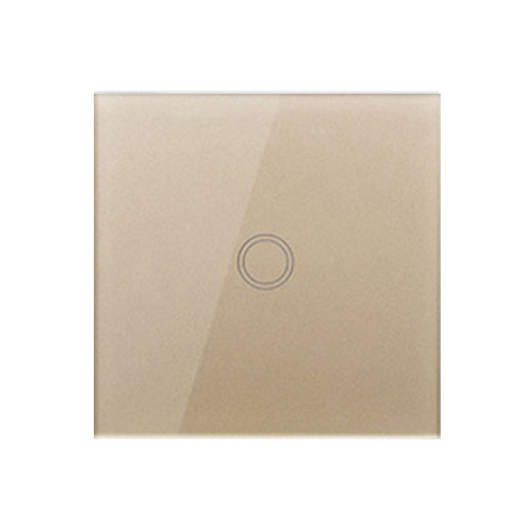 86mm 1 Gang Tempered Glass Panel Wall Switch Smart Home Light Touch Switch with RF433 Remote Controller, AC 110V-240V(Gold)