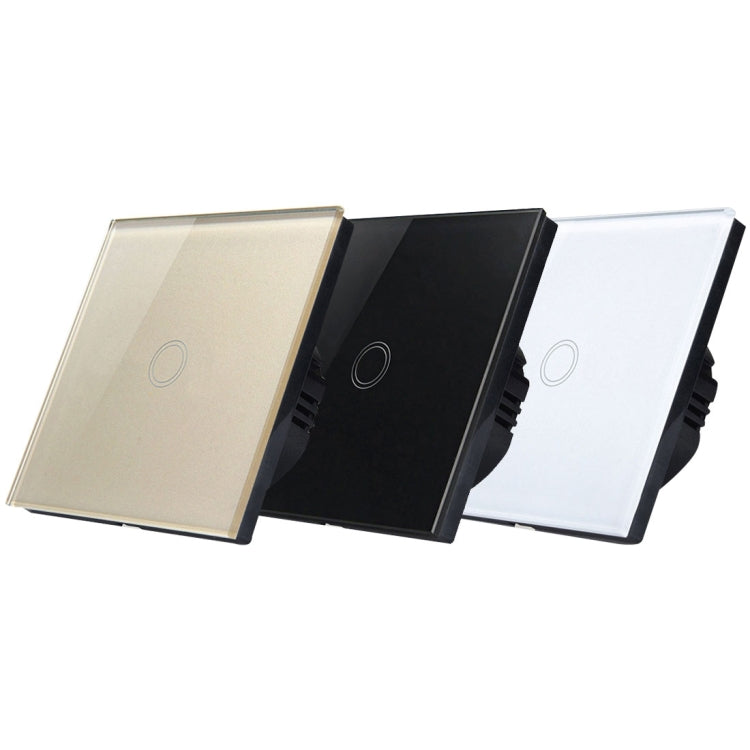 86mm 1 Gang Tempered Glass Panel Wall Switch Smart Home Light Touch Switch with RF433 Remote Controller, AC 110V-240V(Gold)