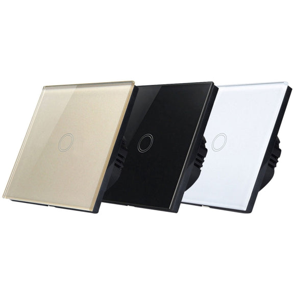 86mm 1 Gang Tempered Glass Panel Wall Switch Smart Home Light Touch Switch with RF433 Remote Controller, AC 110V-240V(Gold)