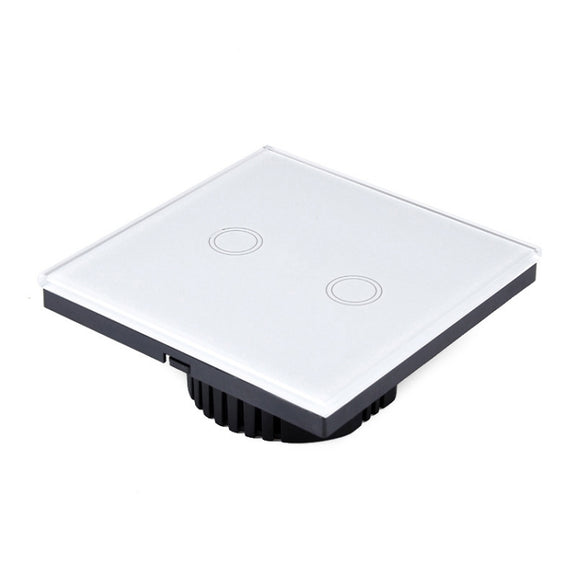 86mm 2 Gang Tempered Glass Panel Wall Switch Smart Home Light Touch Switch with RF433 Remote Controller, AC 110V-240V(Black)