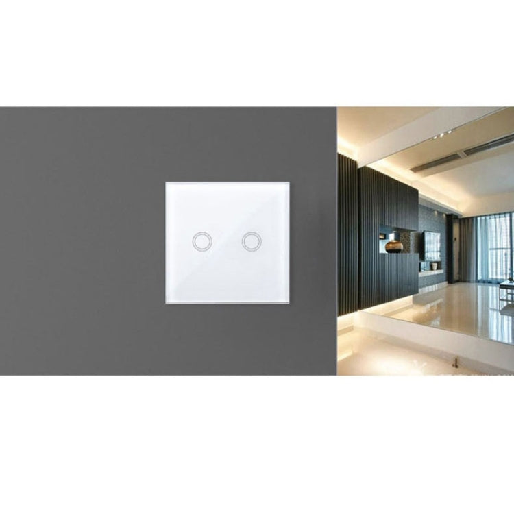 86mm 2 Gang Tempered Glass Panel Wall Switch Smart Home Light Touch Switch with RF433 Remote Controller, AC 110V-240V(Black)