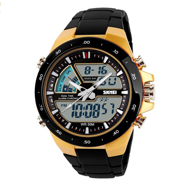 SKMEI 1016 Multifunctional Men Outdoor Sports Noctilucent Water-resistant Double Digital Watch (Gold)