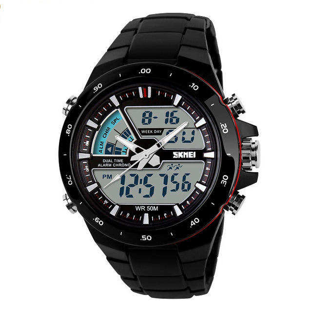 SKMEI 1016 Multifunctional Men Outdoor Sports Noctilucent Water-resistant Double Digital Watch (Red + Black)