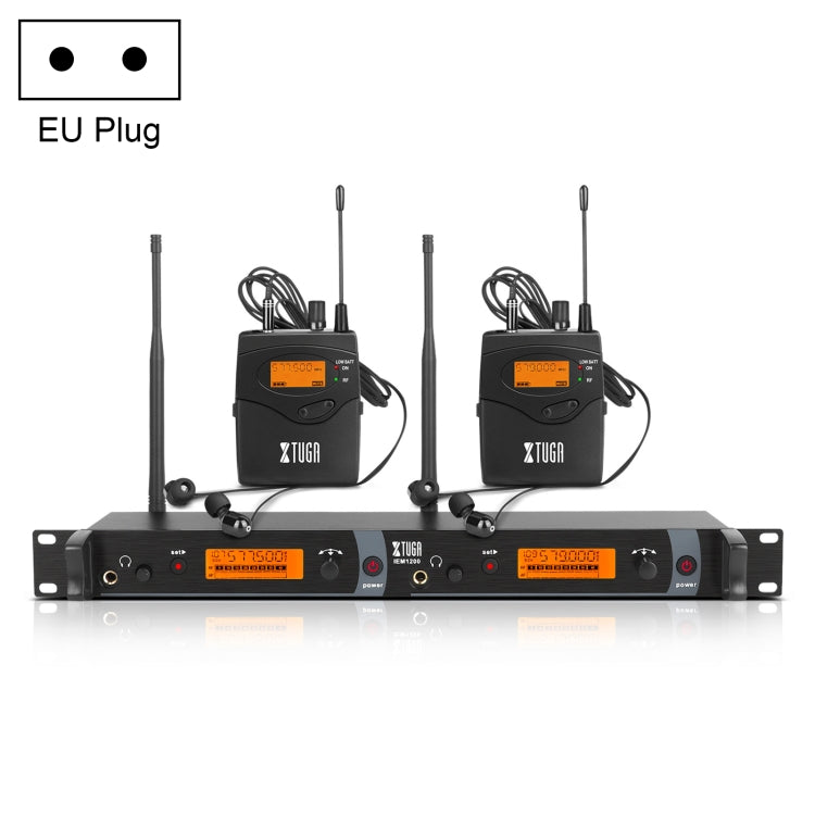XTUGA IEM1200 Wireless Transmitter 2 Bodypack Stage Singer In-Ear Monitor System(EU Plug)