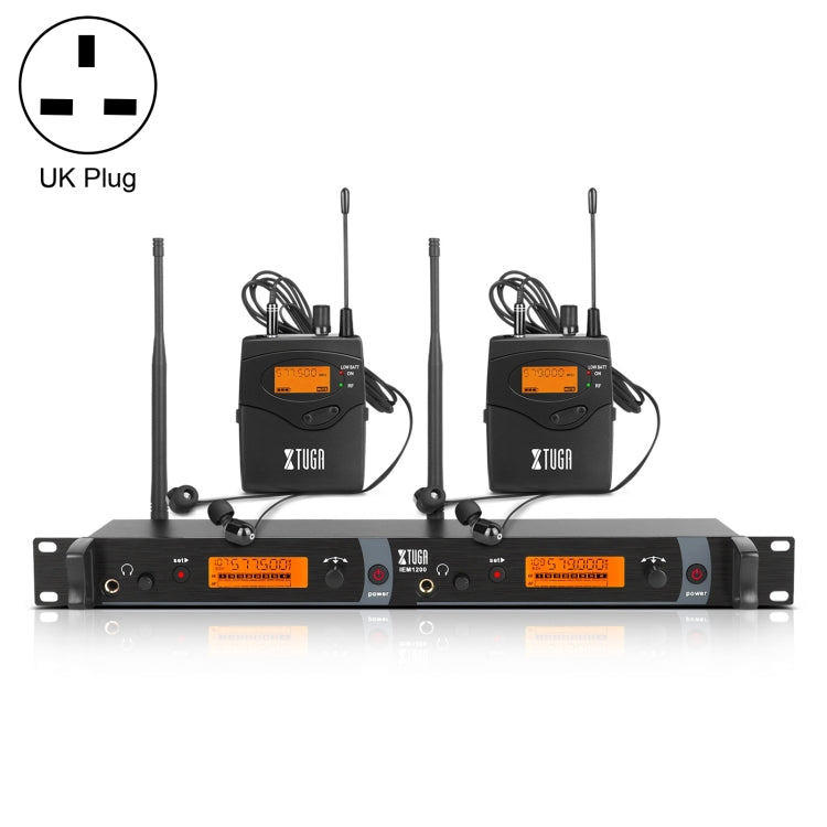 XTUGA IEM1200 Wireless Transmitter 2 Bodypack Stage Singer In-Ear Monitor System (UK Plug)
