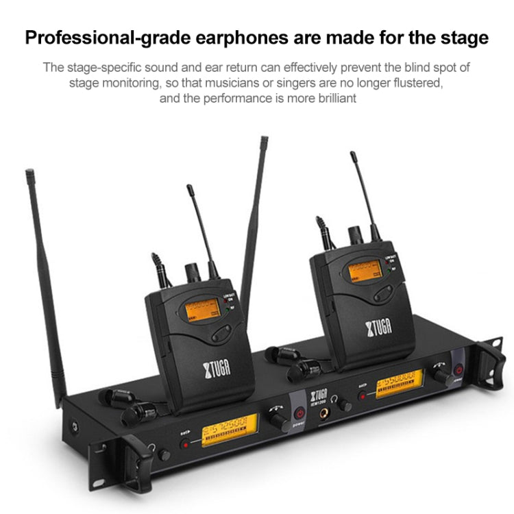 XTUGA IEM1200 Wireless Transmitter 2 Bodypack Stage Singer In-Ear Monitor System(US Plug)