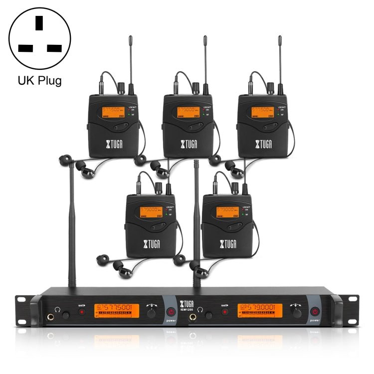 XTUGA IEM1200 Wireless Transmitter 5 Bodypack Stage Singer In-Ear Monitor System (UK Plug)