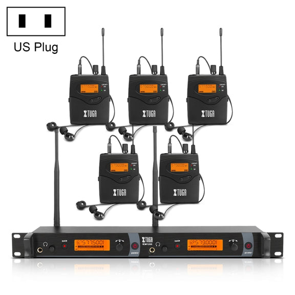 XTUGA IEM1200 Wireless Transmitter 5 Bodypack Stage Singer In-Ear Monitor System(US Plug)