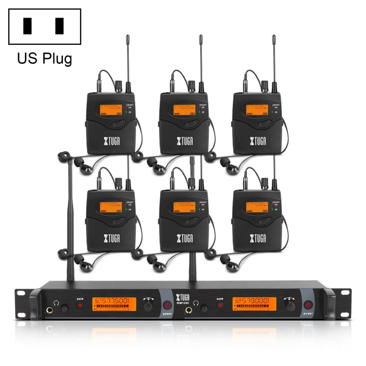 XTUGA IEM1200 Wireless Transmitter 6 Bodypack Stage Singer In-Ear Monitor System(US Plug)
