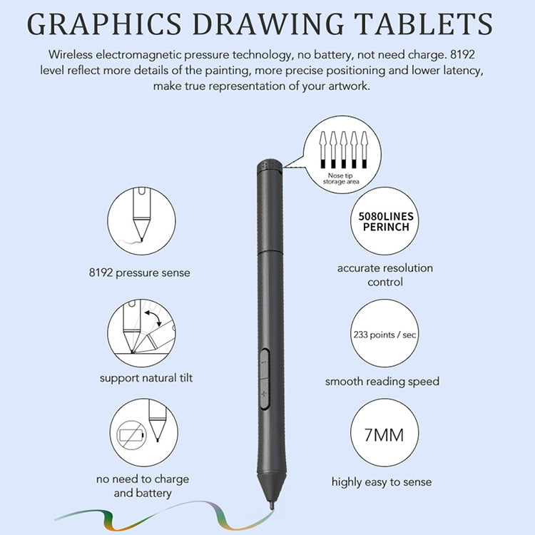 10Moons T503 Drawing Tablet Can Be Connected to mobile Phone Tablet with 8192 Passive Pen(White)