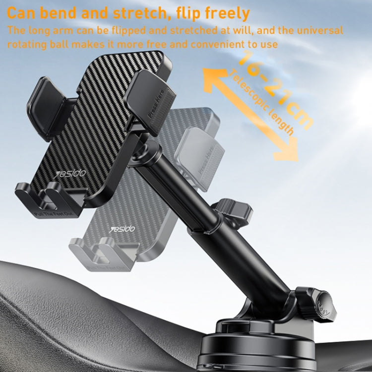 Yesido C173 Suction Cup Type Telescopic Rod Car Phone Holder (Black)