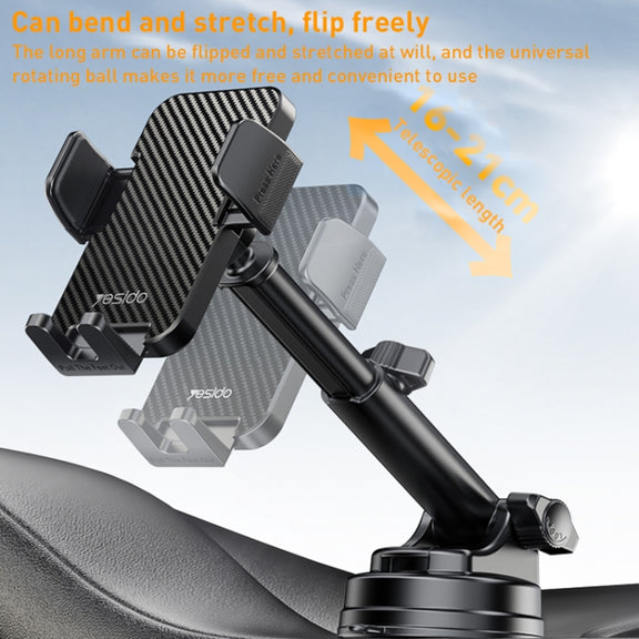 Yesido C173 Suction Cup Type Telescopic Rod Car Phone Holder (Black)