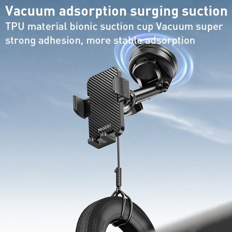 Yesido C173 Suction Cup Type Telescopic Rod Car Phone Holder (Black)
