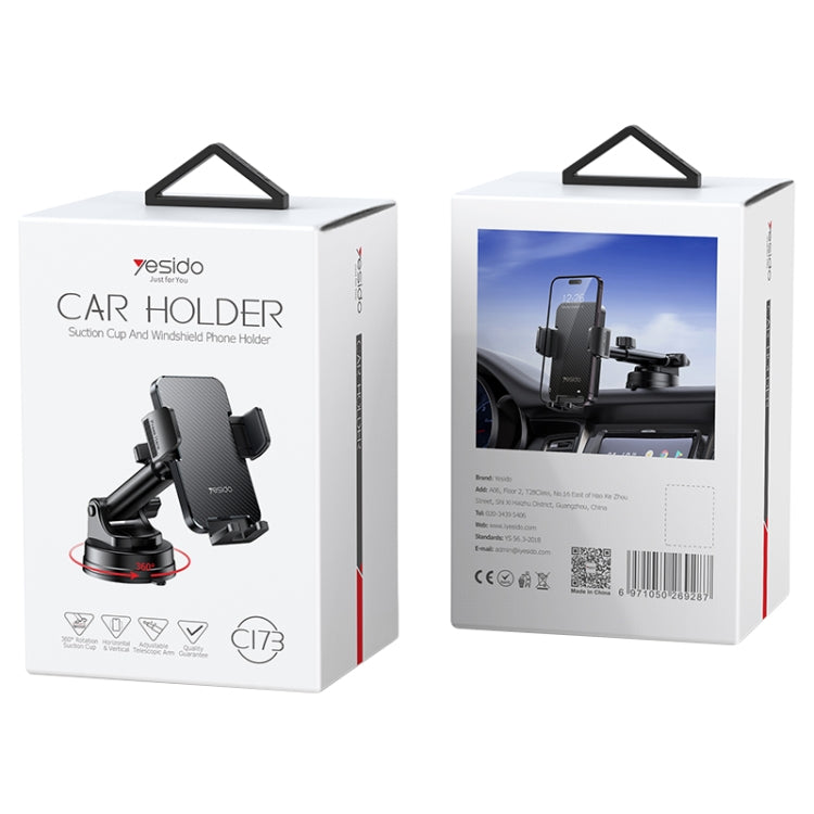 Yesido C173 Suction Cup Type Telescopic Rod Car Phone Holder (Black)