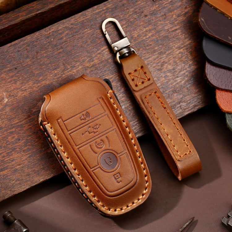 For Ford F-150 5-button C073 Car Key Leather Protective Case (Brown)