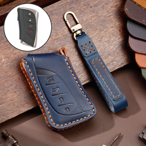 For Lexus 4-button Hallmo Car Cowhide Leather Key Protective Cover Key Case(Blue)