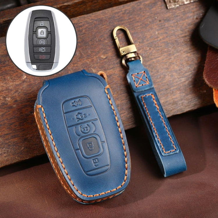 For Lincoln Hallmo Car Cowhide Leather Key Protective Cover Key Case(Blue)