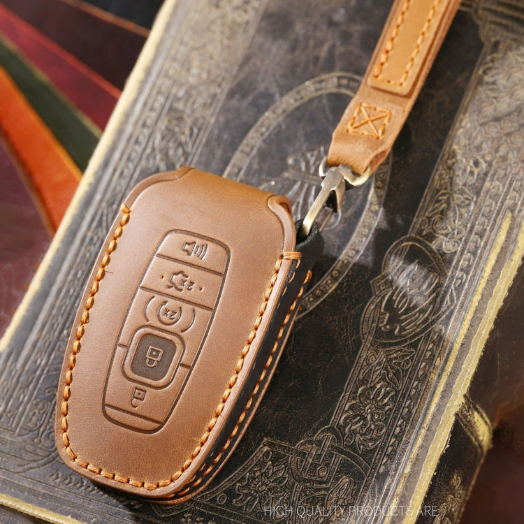 For Lincoln Hallmo Car Cowhide Leather Key Protective Cover Key Case(Blue)