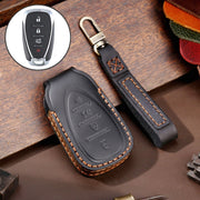 For Chevrolet 4-button Hallmo Car Cowhide Leather Key Protective Cover Key Case(Black)