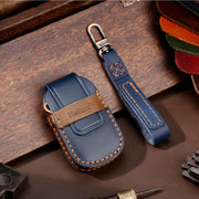 For Chevrolet 4-button Hallmo Car Cowhide Leather Key Protective Cover Key Case(Blue)
