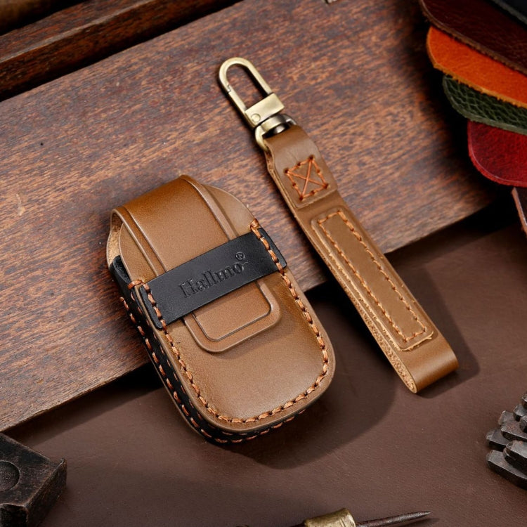 For Chevrolet 4-button Hallmo Car Cowhide Leather Key Protective Cover Key Case(Brown)