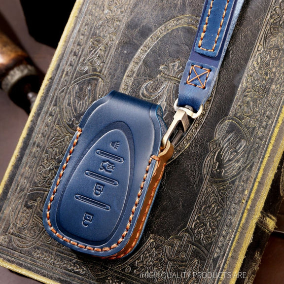 For Chevrolet 4-button Hallmo Car Cowhide Leather Key Protective Cover Key Case(Black)