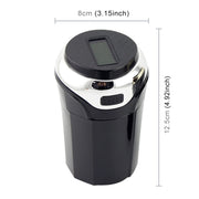 N12B Car Creative Ashtray Solar Power With Light And Cover Car Supplies (Silver)