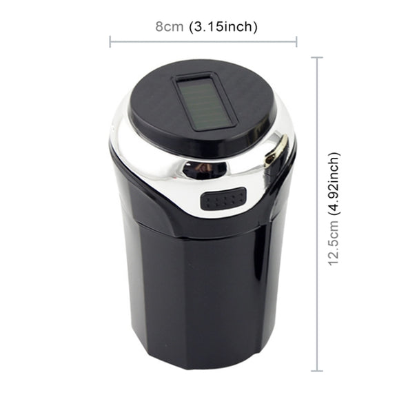 N12B Car Creative Ashtray Solar Power With Light And Cover Car Supplies (Silver)