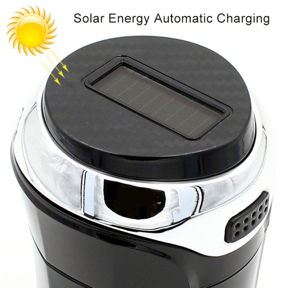 N12B Car Creative Ashtray Solar Power With Light And Cover Car Supplies (Silver)